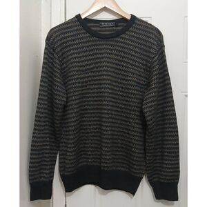 Peruvian connection mens medium 100% baby alpaca brown gray stripe sweater